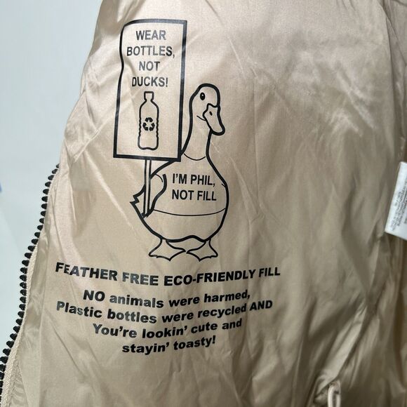 BCBG Maxazria Full Zip Quilted Puffer Jacket Womens Large Metallic Tan Hooded - Picture 9 of 16